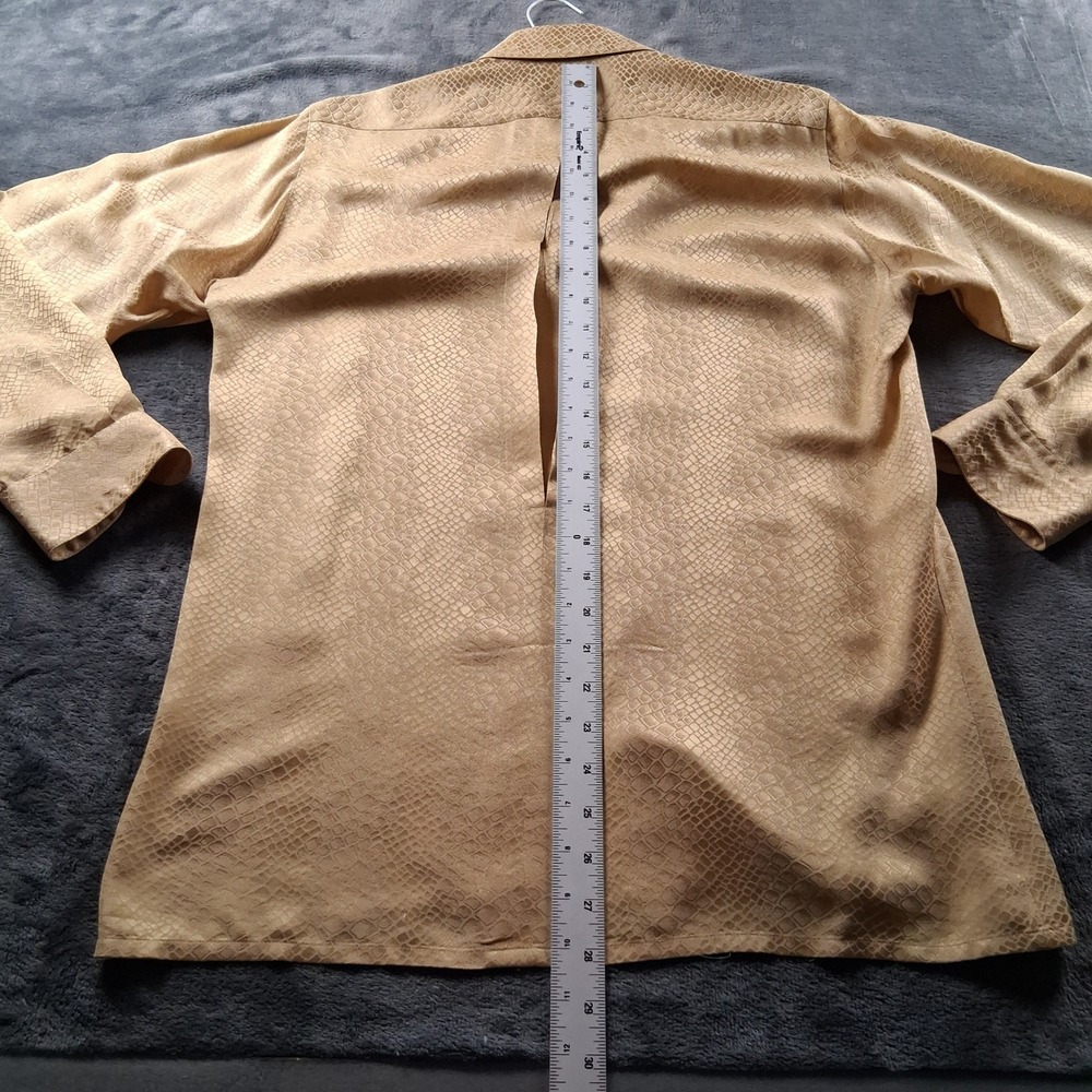Giorgio Gentelli Silk Button Down Shirt Medium Gold Snakeskin Jacquard Long Slv - Picture 5 of 7
